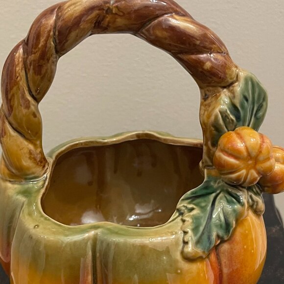 Pumpkin Ceramic Basket, EUC - Picture 2 of 7